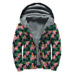 Tropical Parrot Pattern Print Sherpa Lined Zip Up Hoodie