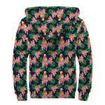 Tropical Parrot Pattern Print Sherpa Lined Zip Up Hoodie