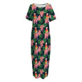 Tropical Parrot Pattern Print Short Sleeve Long Nightdress