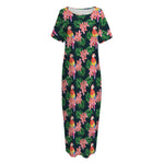 Tropical Parrot Pattern Print Short Sleeve Long Nightdress