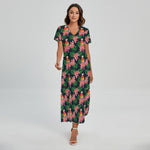 Tropical Parrot Pattern Print Short Sleeve Maxi Dress