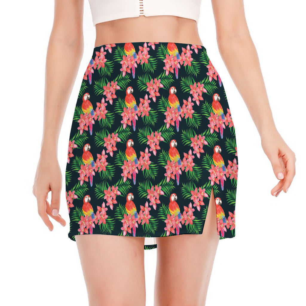 Tropical Parrot Pattern Print Side Slit Mini Skirt