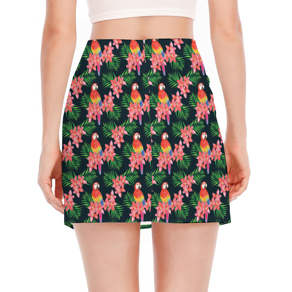 Tropical Parrot Pattern Print Side Slit Mini Skirt