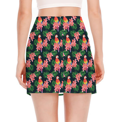 Tropical Parrot Pattern Print Side Slit Mini Skirt