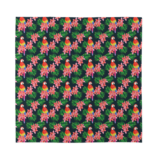 Tropical Parrot Pattern Print Silk Bandana