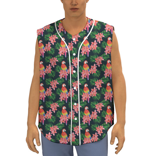 Tropical Parrot Pattern Print Sleeveless Baseball Jersey