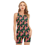 Tropical Parrot Pattern Print Sleeveless One Piece Swimsuit