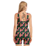 Tropical Parrot Pattern Print Sleeveless One Piece Swimsuit