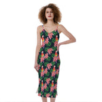 Tropical Parrot Pattern Print Slim Fit Midi Cami Dress