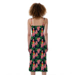 Tropical Parrot Pattern Print Slim Fit Midi Cami Dress
