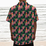Tropical Parrot Pattern Print Textured Short Sleeve Shirt