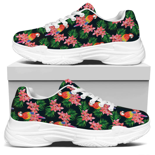 Tropical Parrot Pattern Print White Chunky Shoes