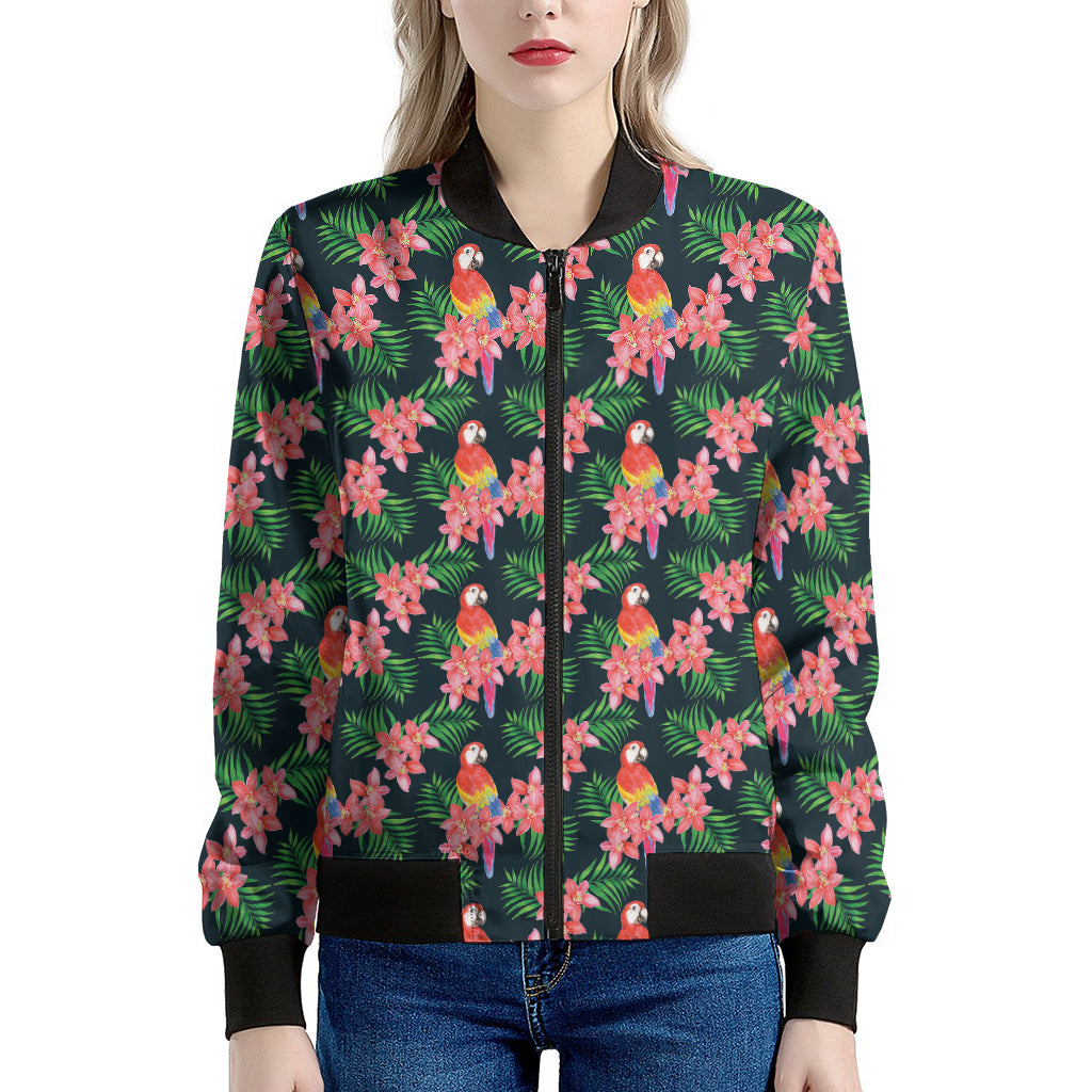 Tropical Parrot Pattern Print Women's Bomber Jacket