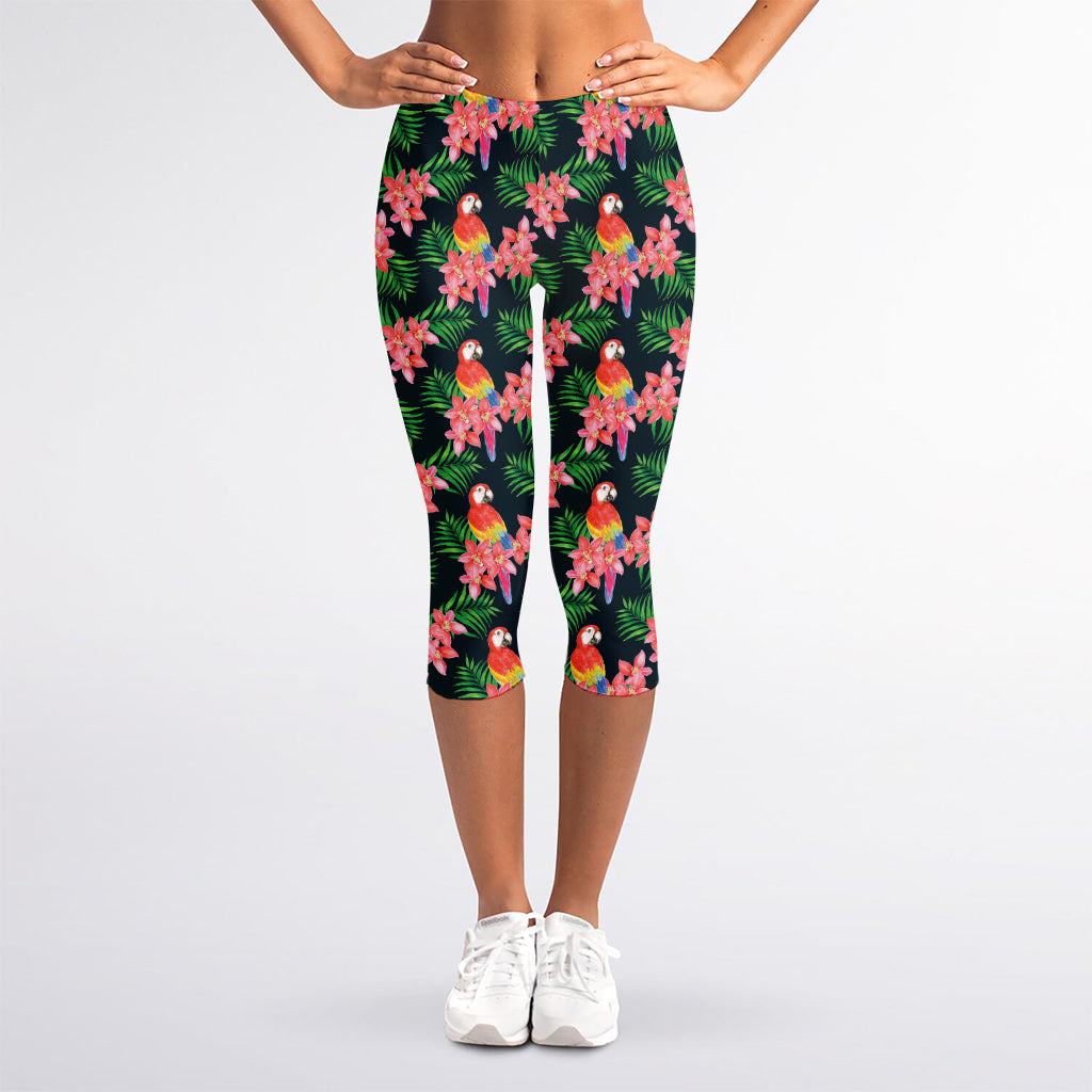 Tropical Parrot Pattern Print Women's Capri Leggings
