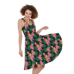 Tropical Parrot Pattern Print Women's Sleeveless Dress