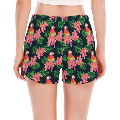 Tropical Parrot Pattern Print Women's Split Running Shorts