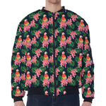 Tropical Parrot Pattern Print Zip Sleeve Bomber Jacket