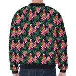 Tropical Parrot Pattern Print Zip Sleeve Bomber Jacket