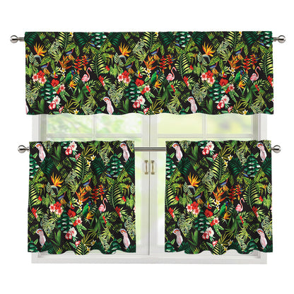 Tropical Patchwork Pattern Print 3 Piece Kitchen Curtains