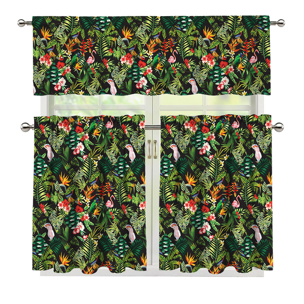 Tropical Patchwork Pattern Print 3 Piece Kitchen Curtains