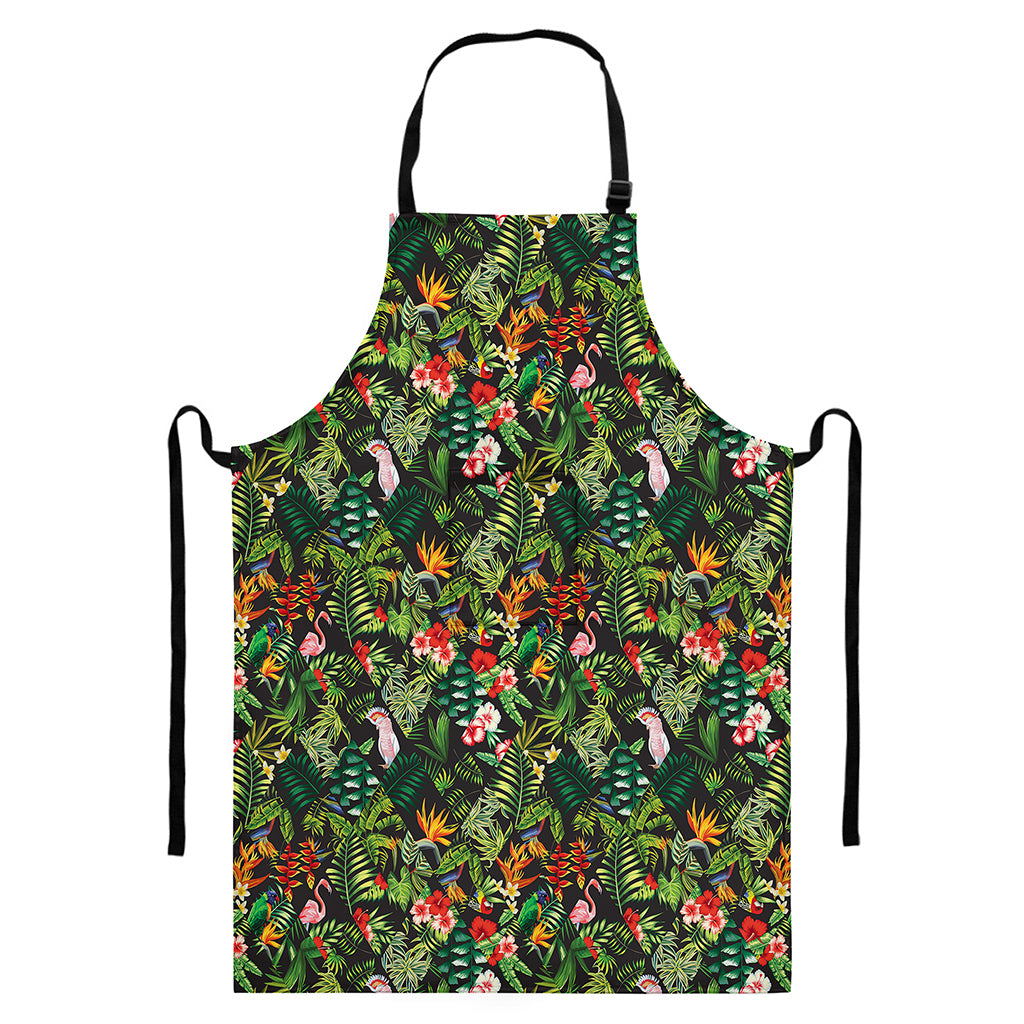 Tropical Patchwork Pattern Print Bib Apron With Pocket