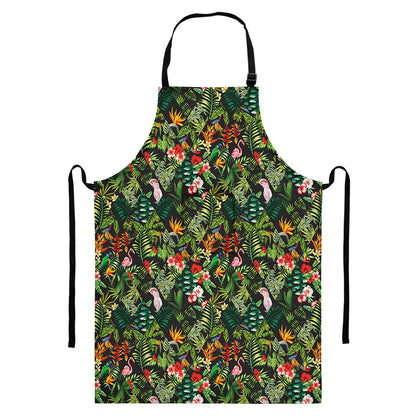 Tropical Patchwork Pattern Print Bib Apron With Pocket