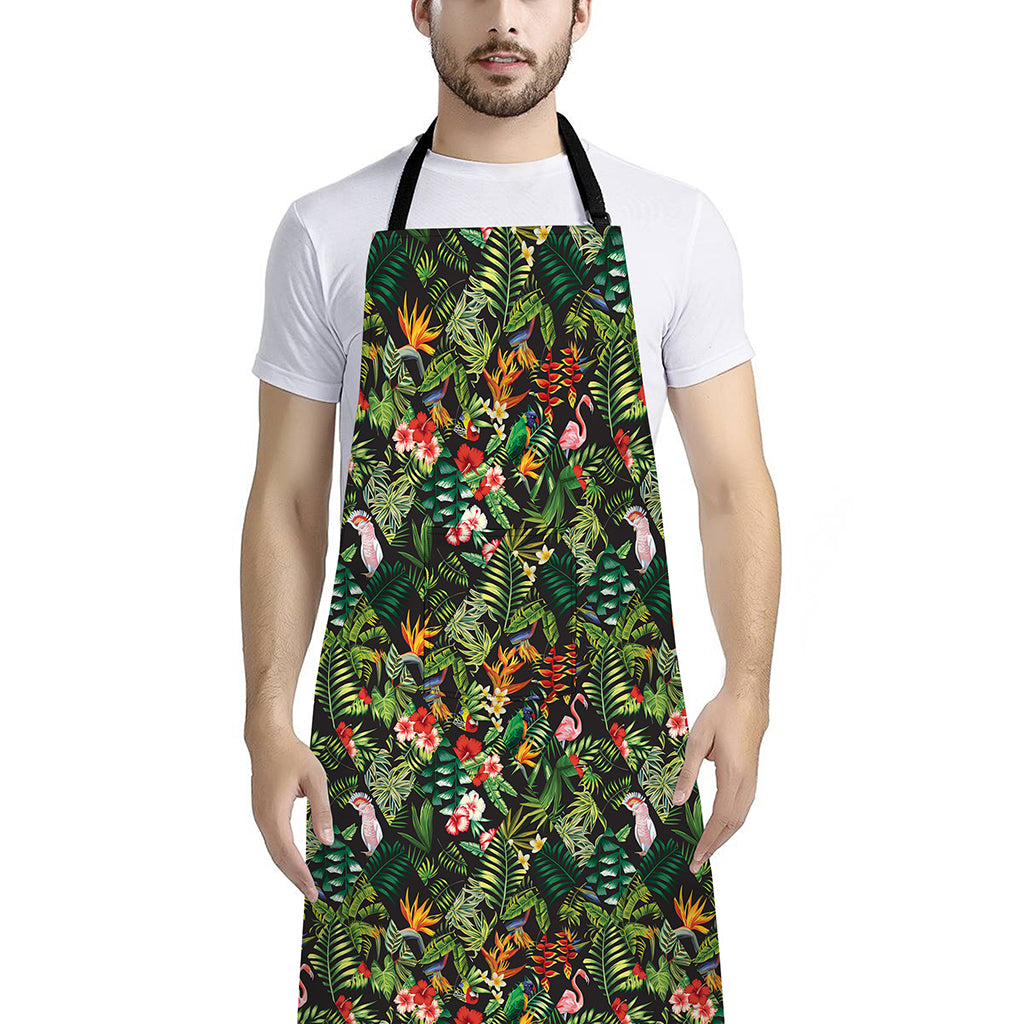 Tropical Patchwork Pattern Print Bib Apron With Pocket