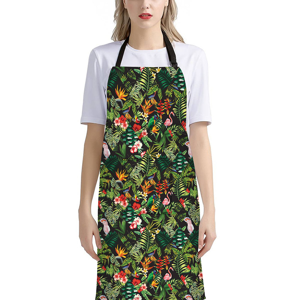 Tropical Patchwork Pattern Print Bib Apron With Pocket