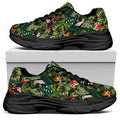 Tropical Patchwork Pattern Print Black Chunky Shoes