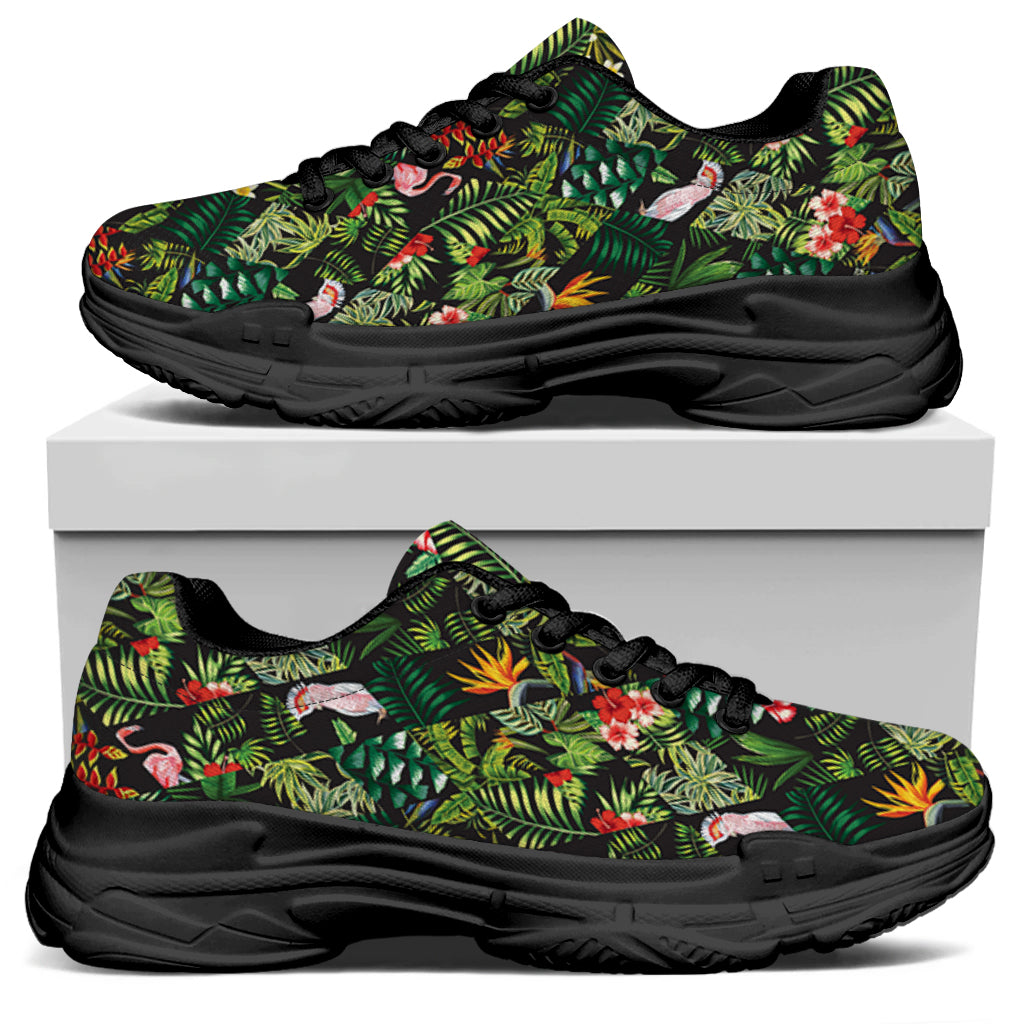 Tropical Patchwork Pattern Print Black Chunky Shoes