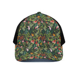 Tropical Patchwork Pattern Print Black Mesh Trucker Cap