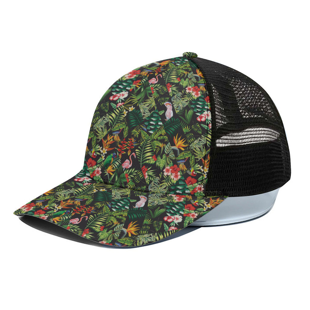 Tropical Patchwork Pattern Print Black Mesh Trucker Cap