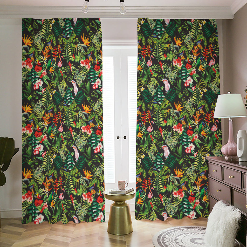 Tropical Patchwork Pattern Print Blackout Pencil Pleat Curtains