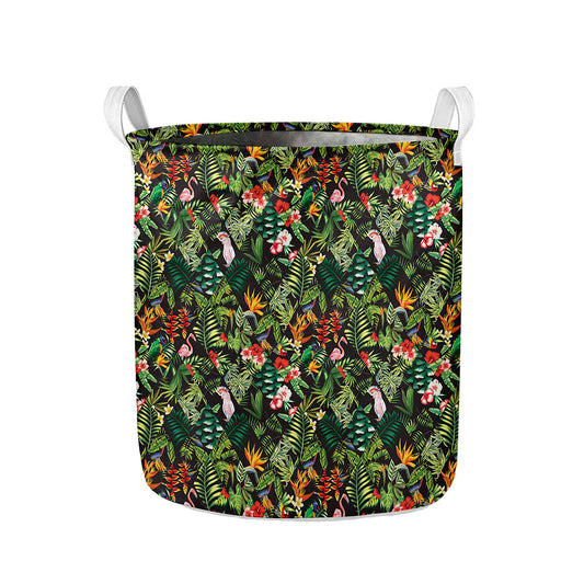 Tropical Patchwork Pattern Print Collapsible Laundry Basket