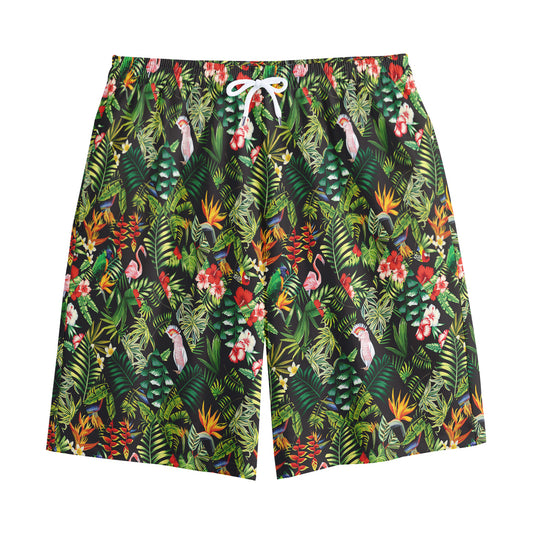 Tropical Patchwork Pattern Print Cotton Shorts