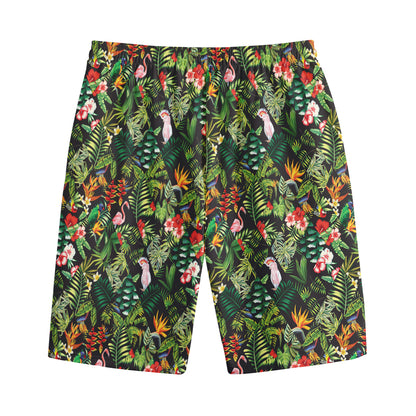 Tropical Patchwork Pattern Print Cotton Shorts