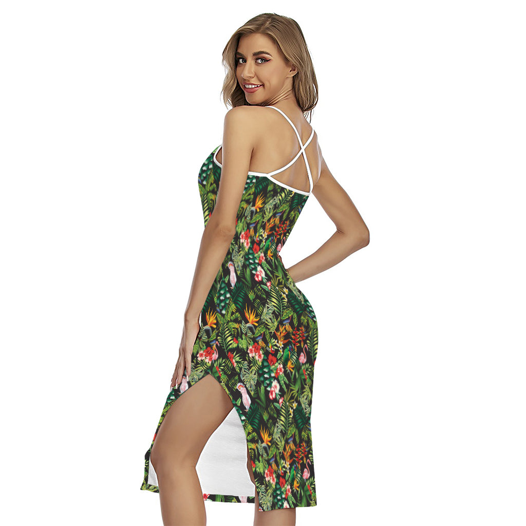 Tropical Patchwork Pattern Print Cross Back Cami Dress