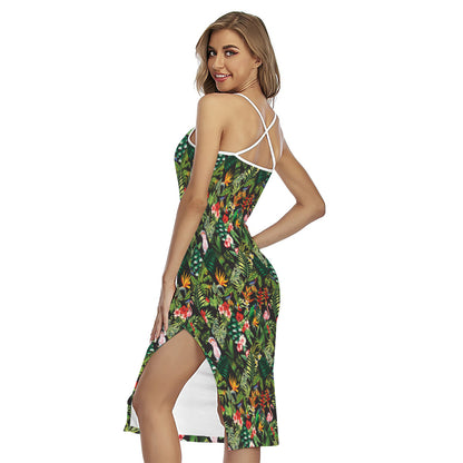 Tropical Patchwork Pattern Print Cross Back Cami Dress