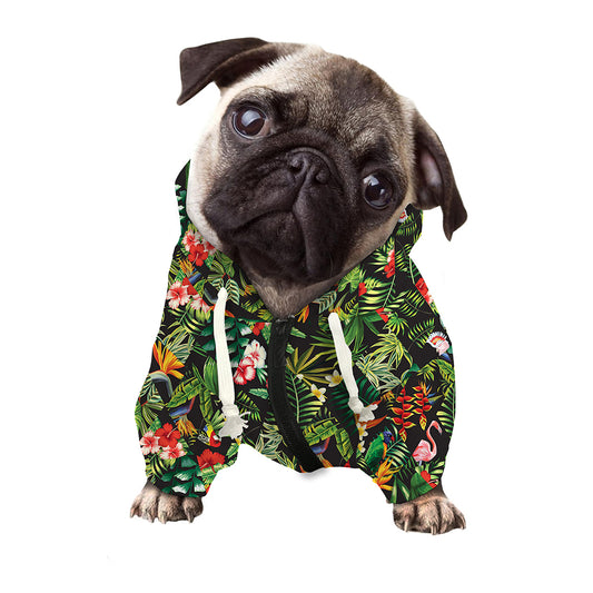 Tropical Patchwork Pattern Print Dog Zip Up Hoodie