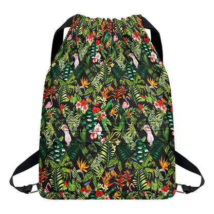 Tropical Patchwork Pattern Print Drawstring Backpack
