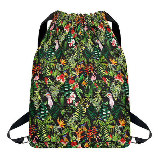 Tropical Patchwork Pattern Print Drawstring Backpack