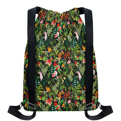 Tropical Patchwork Pattern Print Drawstring Backpack