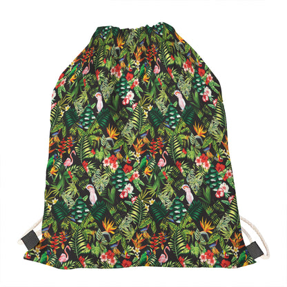 Tropical Patchwork Pattern Print Drawstring Bag