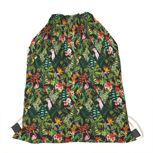 Tropical Patchwork Pattern Print Drawstring Bag
