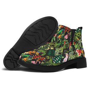 Tropical Patchwork Pattern Print Flat Ankle Boots