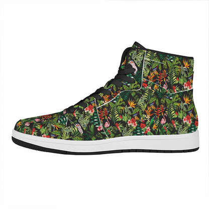 Tropical Patchwork Pattern Print High Top Leather Sneakers