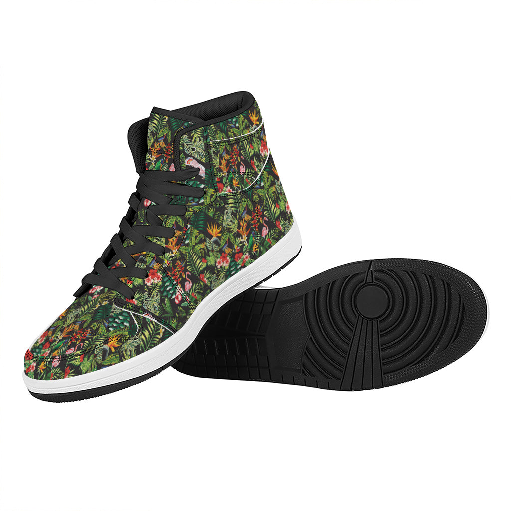 Tropical Patchwork Pattern Print High Top Leather Sneakers
