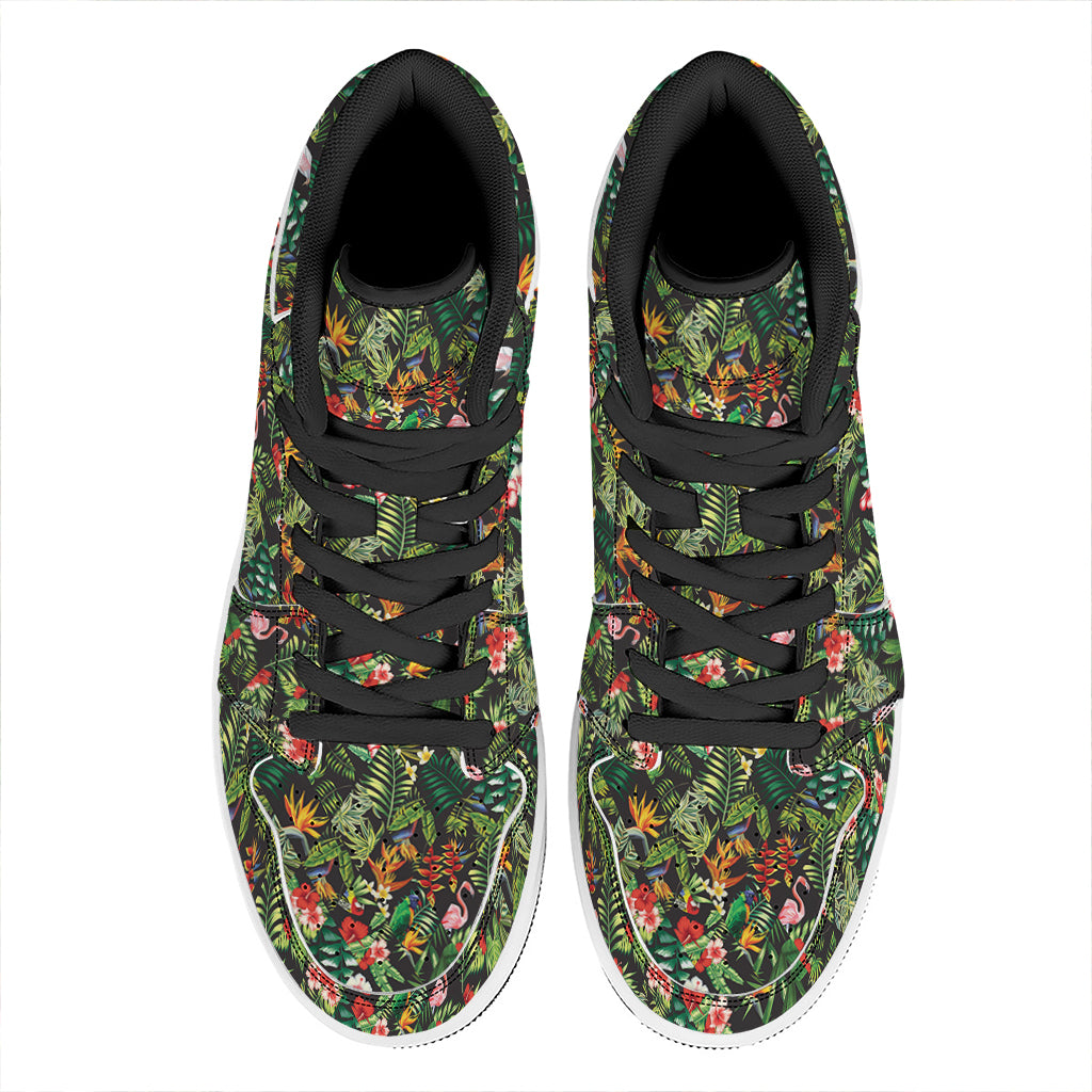 Tropical Patchwork Pattern Print High Top Leather Sneakers