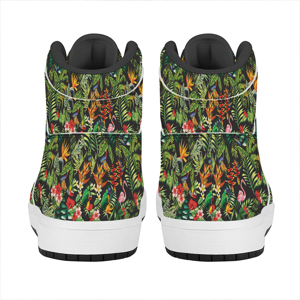 Tropical Patchwork Pattern Print High Top Leather Sneakers