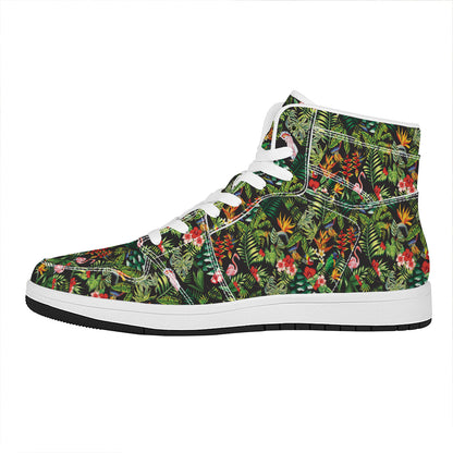 Tropical Patchwork Pattern Print High Top Leather Sneakers